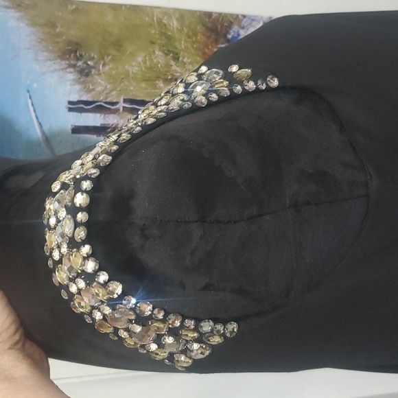 Besty Adam Womens Black Dress Asymmetrical Rhinestone Embellished Size: 10 - Picture 4 of 7
